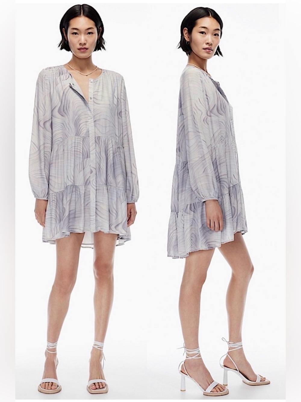 ARITZIA Wilfred Barossa Dress XS Teired Button Front Hi Low Swing Trapeze Mini